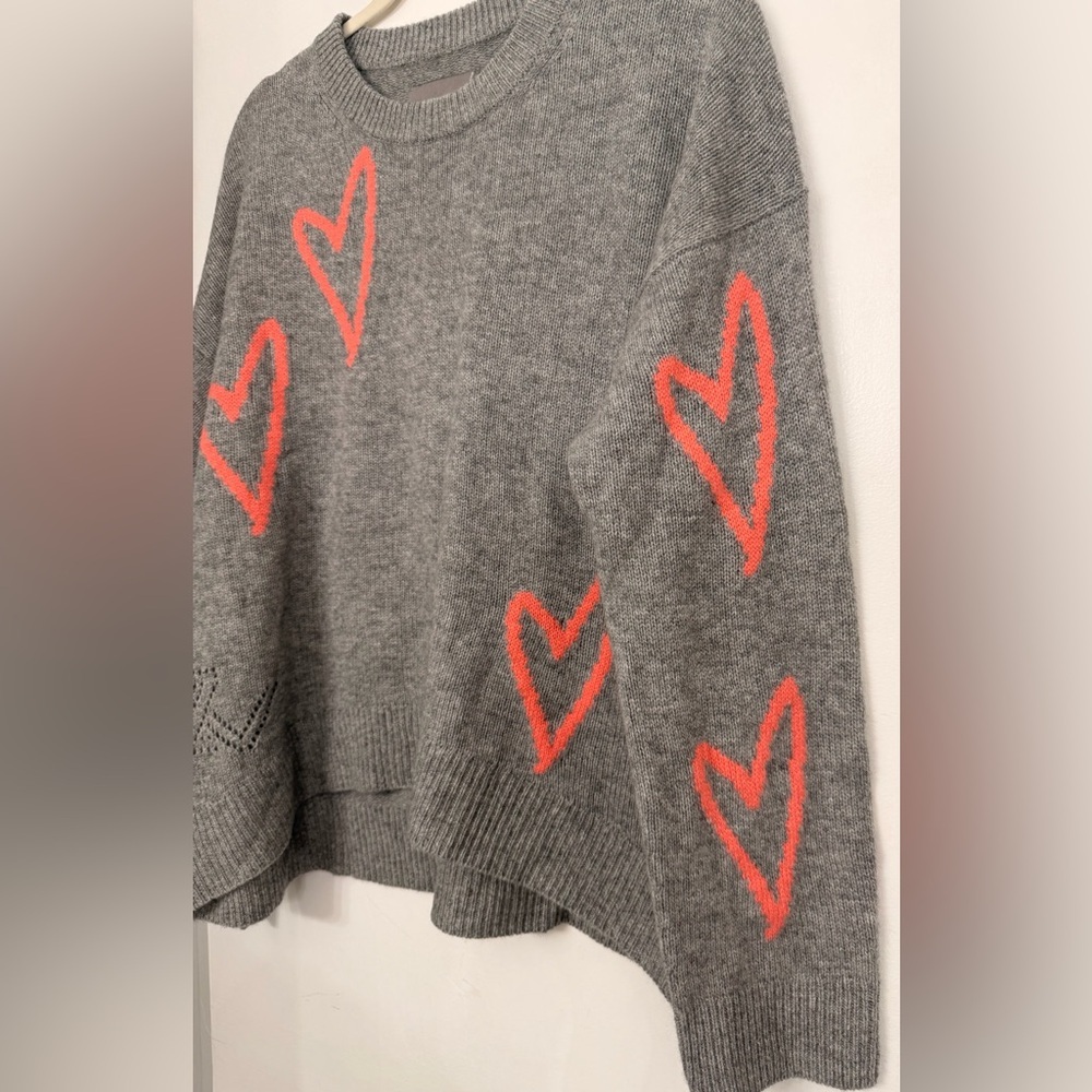 Zadig & Voltaire Markus Pink Hearts Cashmere Long Sleeve Sweater Gray Size Small - Picture 4 of 9